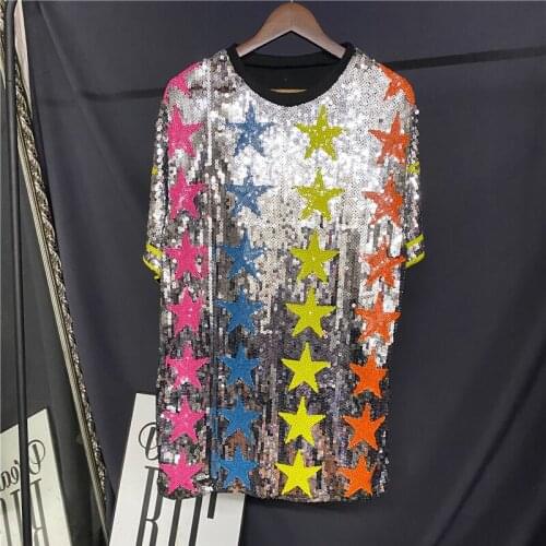 Oversized Loose Geometric Sequin T-Shirt 2021 Summer Fashion Hip-Hop Plus Size O Neck Pullover Women Clothes Short-Sleeved Top