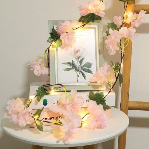 2m 20LED Flower Led String Light Pink White Hydrangea Vine 4.5V Battery Power Garland Lamp Holiday Decoration For Home Bedroom
