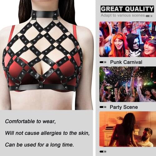 Gothic Women Sexy Crop Top Cage Leather Bra Lingerie Breast Harness Body Bondage Restraints Erotic Sex Toy Exotic Accessories