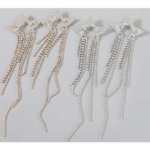 JIJIAWENHUA New Rhinestone Star Shaped Claw Chain Tassel Female Earrings Dinner Party Wedding Fashion Jewelry Accessories