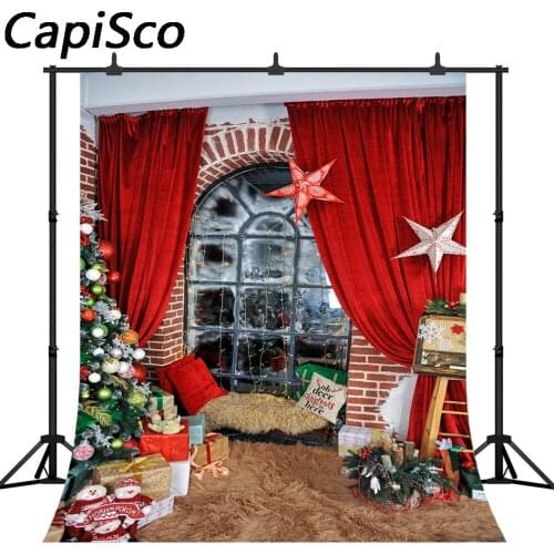 Capisco Christmas Backdrops Curtain Window Gifts Xmas Tree Photography Backgrounds New Year Party Photocall Photo Studio