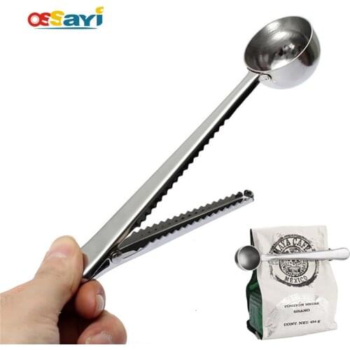 Coffee Scoop with Bag Clip Stainless Steel Convenience Creative Clip Multifunction Kitchen Gadgets Coffee Measuring Steel Spoon