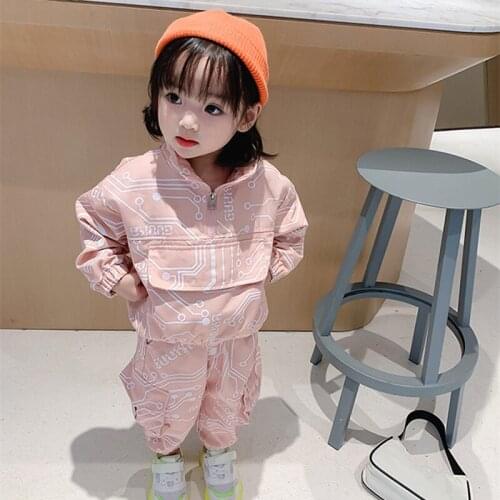 DFXD Children Clothing Sets 2020 New Autumn 2PC Boys Girls Cargo Suit Long Sleeve Print Sweatshirt+Pant Leisure Sport Suits 1-7T