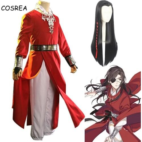Cosrea Anime Tian Guan Ci Fu Cosplay Costumes Hua Cheng Kimono Red Han Fu Xie Lian Wig Bamboo Hat White Outfits Disfraz Unisex