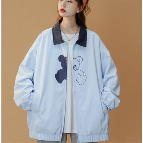 Cool Harajuku Bear Printed Hoodie Loose Long Sleeve Hoodie Streetwear Females Cute Animal Print Hoodie Funny Patchwork Tops Girl