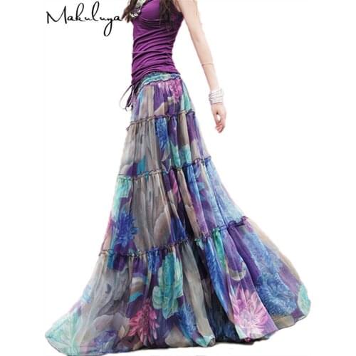 Makuluya Violet Purple Elegant Chiffon Voile Gentlewoman Lithe All-Match Vintage Casual Fashion Women Pleated Long Skirts L6