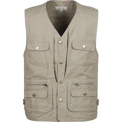 2021 Men Multi-Pocket Classic Waistcoat Male Sleeveless Unloading Solid Coat Work Vest Photographer Tactical Mesh Vest Jacket