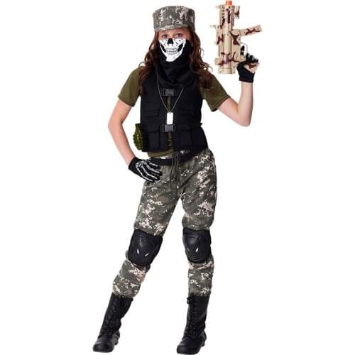 New Halloween Party Cosplay Kid girl Soldier Regimental Police PUBG Cosplay Costume CS Cosplay Uniform Stealth fighter