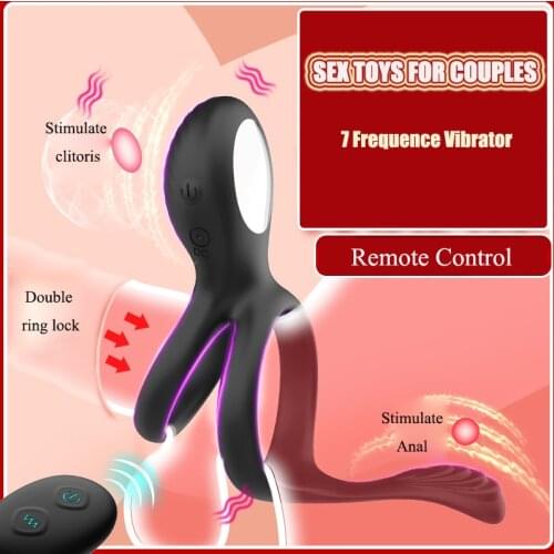 New Vibrating Penis Ring Dual Cock Ring Testicle Massager Clitoris Stimulate Anal Vibrator Cockrings Sex Toys for Men Couple