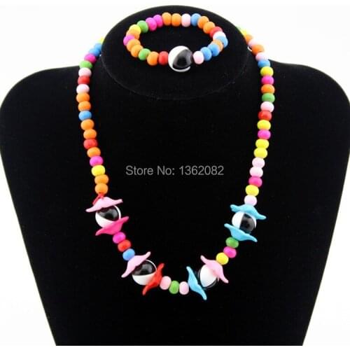Lovely Princess Childrens Jewelry Candy Color Wood Beaded Chunky Bubble Necklace & Bracelet Girls Baby Set TZ30