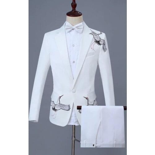 Jacket+pants+bow tie) man groom white suits Costume male paillette formal dress suits mens clothing wedding prom groom