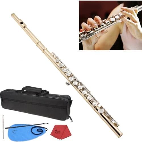 Professional Gold 16 Holes ToneC Flute Cupronickel Body Silver Keys with Storage Leather Box Cleaning Cloth Stick Gloves Etc
