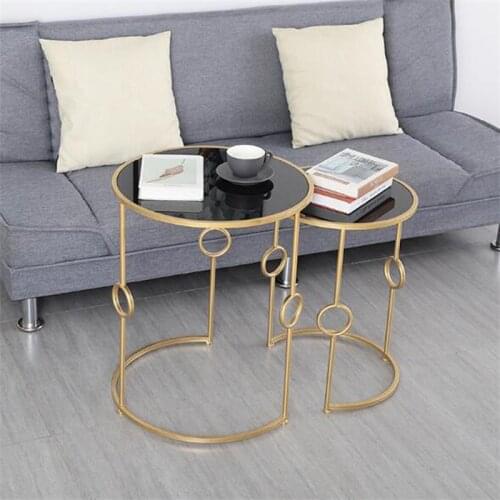 Simple Nordic Metal Coffee Table Living Room Sofa Side Table Creative Small Round Table 3 pieces Combination Glass Table