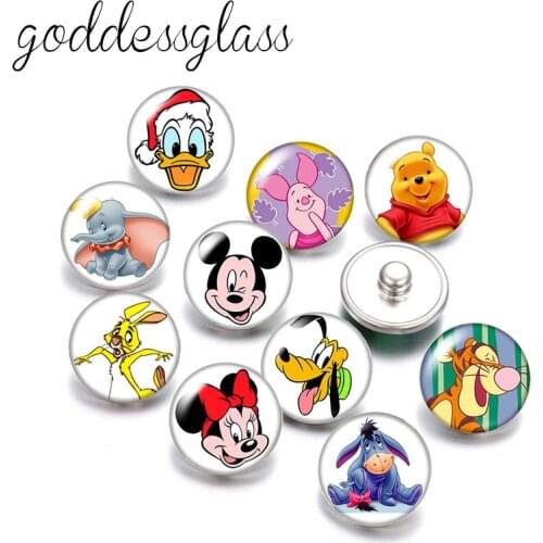 Disney Mickey Minnie Pooh Donald Piglet 10pcs Round photo 18mm snap buttons for 18mm snap necklace DIY jewelry