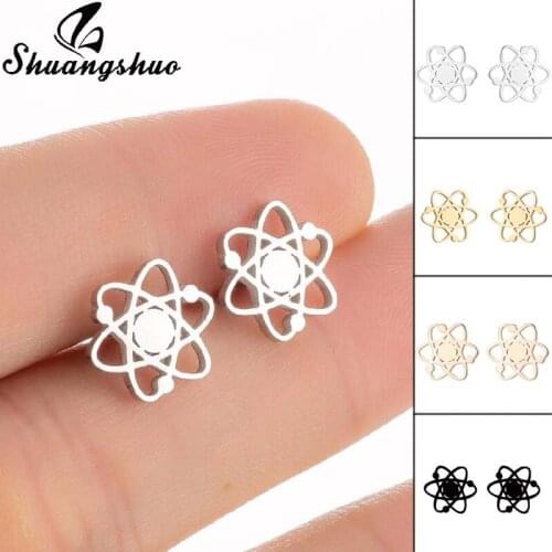 Shuangshuo Stainless Steel Atom Chemistry Earrings Unique Geometric Atomic Scientist Earrings for Women Students Graduation Gift