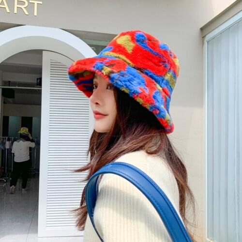 Women Fur Thick Warm Bucket Hats Autumn Winter Cap Fashion Soft Velvet Faux Fur Fisherman Hat Ladies Outdoor Furly Hat Panama