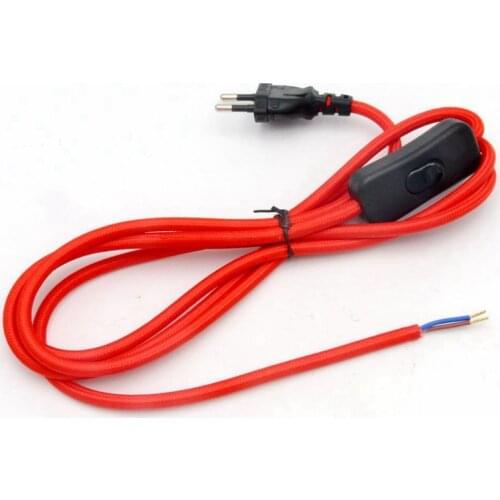 220V AC Power Cords With Euro Plug Inline Switch Colorful Fabrc Covered Electrical Wire Cable For DIY Table Lamp Hanging Light