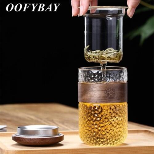 Japanese Style Heat Resistant Office Tea Water Separation Cup Transparent Filter Tea Drinking Mug with Lid Drinkware 300ML