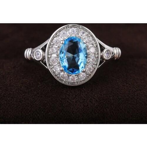 Vintage Oval Cut Natural Blue Color Crystal Engagement Ring Anniversary Gift Women Wedding Banquet Party Jewelry Ring Gifts