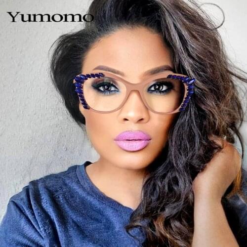 2021 New Diamond Cat Eye Eyeglasses Women Rhinestome Vintage Sun Glasses Retro Rectangles Transparent Lens Fashion Eyewear UV400