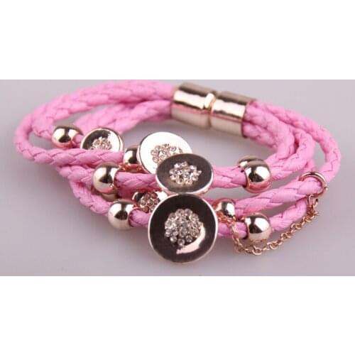 Free Shipping Hot Sell Leather Bracelets Wrap Rose Bracelet Women rhinestone crystal bowknot Charm Bracelets Bangle