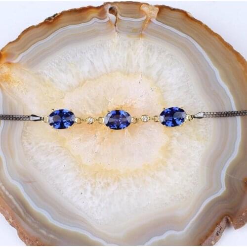 Tanzanite Silver Bracelet for Women, Blue Tanzanite and Zircon Stone Silver and 18K Gold Plated Handmade Jewelry