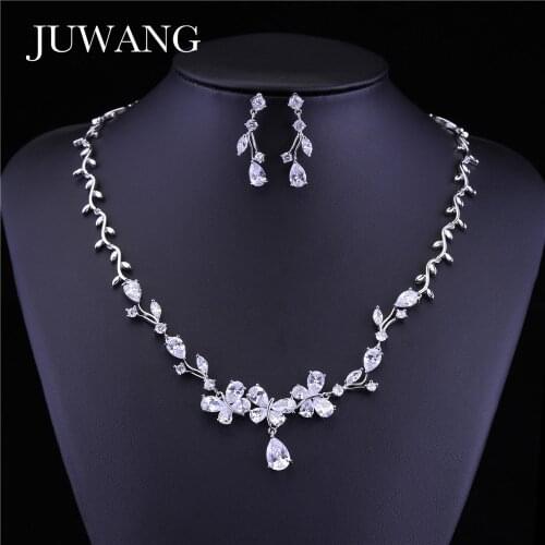 JUWANG Brand Butterfly Jewelry Set for Woman AAA Cubic Zirconia Necklace Bracelet Set Dubai Wedding Bridal Jewelry