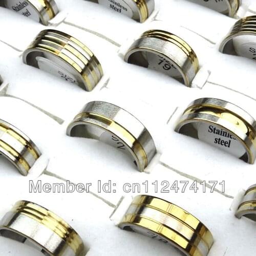 Hot Sale 10pcs Gold Color Mix Top 316L Stainless Steel Fashion Rings For Mens Jewelry Wholesale Jewelry Lots