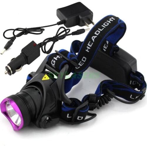 18650 Type XM-L T6 LED Headlamp Headlight AC100-240v Flashlight Head Lamp Light 2000 Lumens + Car Charger + Charger