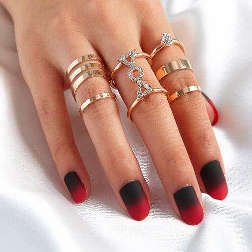 5 Pcs/Set Fashion Zircon Glossy Alloy Ring Set for Women Trend Index Finger Joint Ring Combination Tail Ring Jewelry Gift