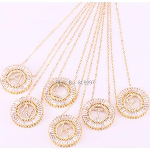 6Pcs New fashion jewelry chic micro pave cz crystal Letter pendants with chain necklace