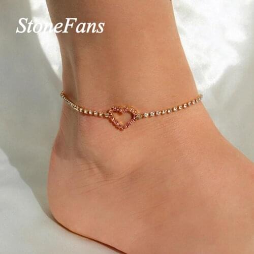 Stonefans Simple Bling Rhinestone Chain Heart Anklet Bracelet Sandals For women Summer Beach Barefoot Foot Chain Anklet Jewlery