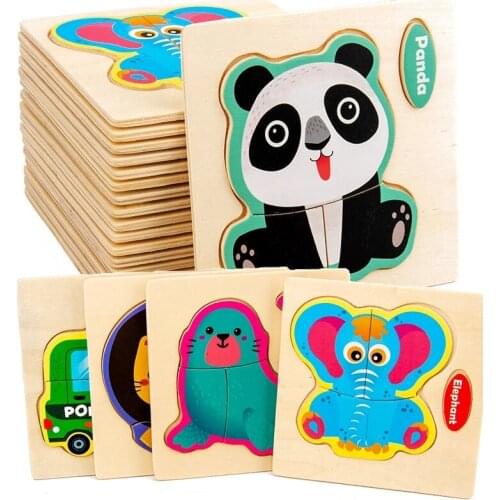 Baby Wooden Toys 3D Puzzle Cartoon Animal Vehicle Wood Puzzle Game Intelligence Jigsaw Puzzle Educational Toys for children