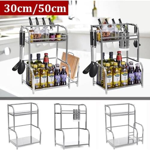 Double Layers Stainless Storage Rack Kitchen Spice Rack Book Seasoning Jar Bottle Holder Home Desktop Organizer Racks Shelves