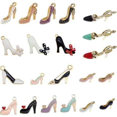 Julie Wang 20PCS Enamel High Heel Charms Mixed Women Shoes Alloy Gold Tone Necklace Bracelet Jewelry Making Accessory