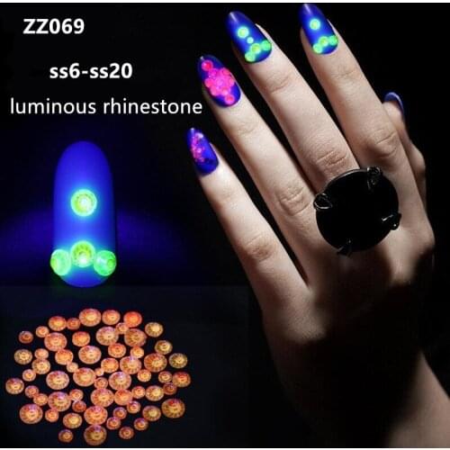 New ss6-ss20 luminous rhinestone mixed non hotfix fluorescent Rhinestone Crystal cut flash for nails art 3d nail decor ZZ069