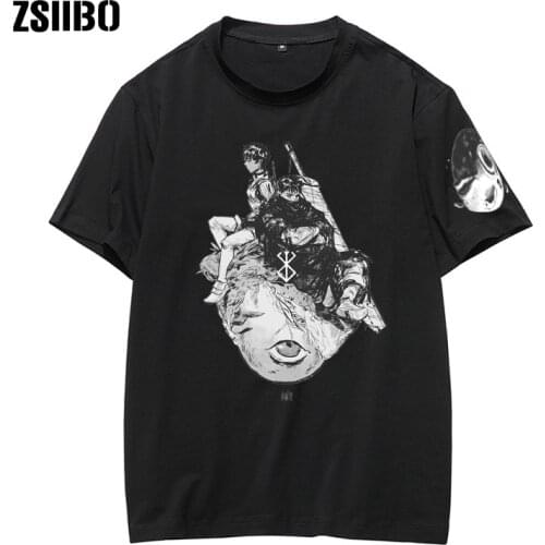 Harajuku Japanese Anime Berserker print Tshirt Graphic Top Tees Cartoon Streetwear Man in bearskin T-shirt Men off white clothes