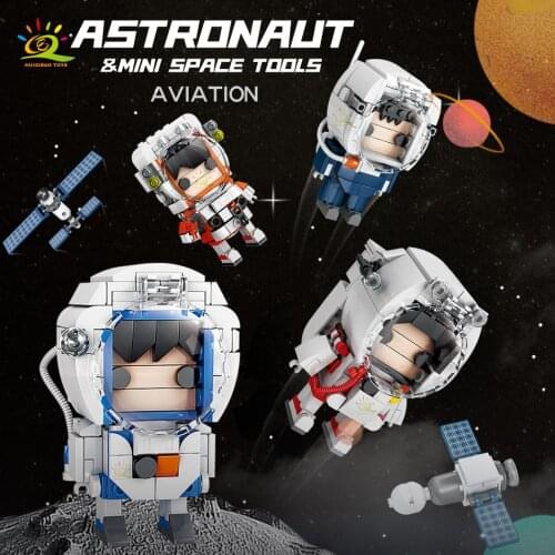 HUIQIBAO Cute Lunar Astronaut Space Probe Station Model Building Block City Rocket Launch Base Educational Bricks Toys Children