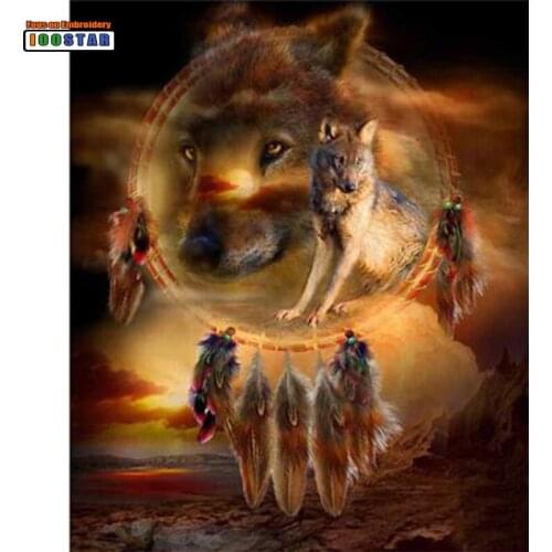 Icon Diamond Embroidery Wolf Dream Catcher Cross Stitch Square/Round Drill Diamond Painting Wall Sticker Decoration Paintings