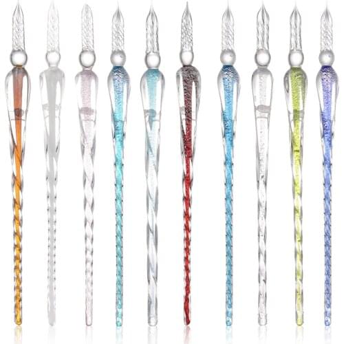 1 Pc 0.7mm Glass Drip Fountain Pen Vintage Glass Dip Dipping Pen Signature Filling Ink Fountain Pens Writing Tools