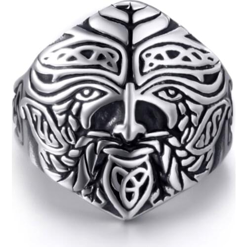 Elfasio Celtic Deity Green Man Symbol Men Stainless Steel Ring Vintage Jewelry Size 8, 9, 10, 11, 12, 13