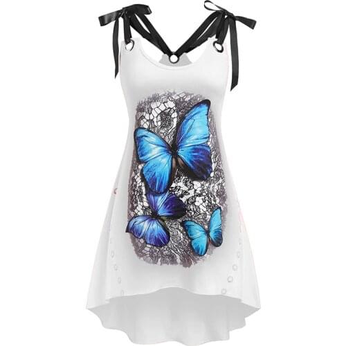 Fashion Tank Tops Women 2021 Summer Sleeveless Sexy Streetwear Aesthetic Floral Blouse Butterfly Print Tied Backless Halter Top
