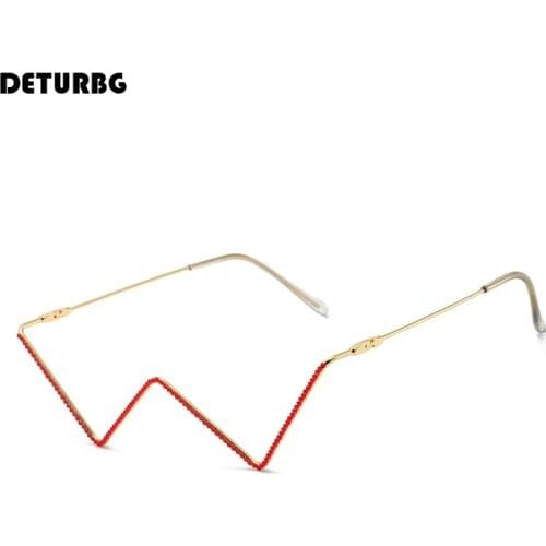 Fashion V Shape Eyeglasses Frames With Rhinestone Womens Luxury Brand Designer Geometric Women Men Sunglasses Metal Frame SG058