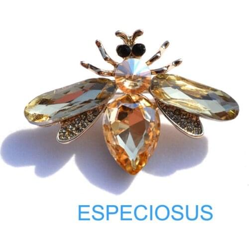 Fashion Jewelry Gold Color Rhinestone Bee Brooch Lady Gifts Ornament Crystal Breast pin Champagne Color Accessory Girl Garments