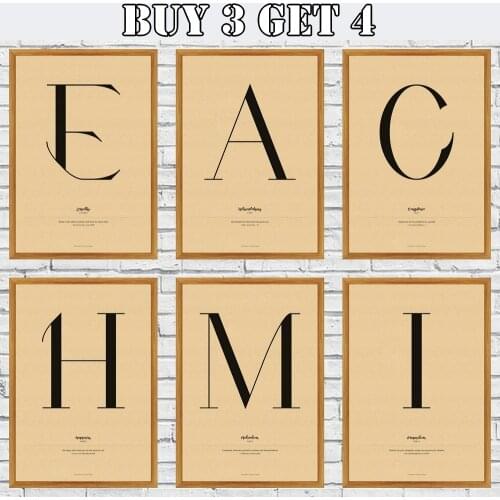 Nordic Style A-Z Black Alphabet Flower English Letter Pop Art Kraft Paper Posters And Wall Art For Room Home Decor