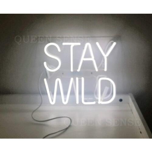 14“x10" Stay Wild White Acrylic Custom Neon Light Lamp Sign Beer Handmade Real Glass Decorate Home Wall Room Windows Artwork