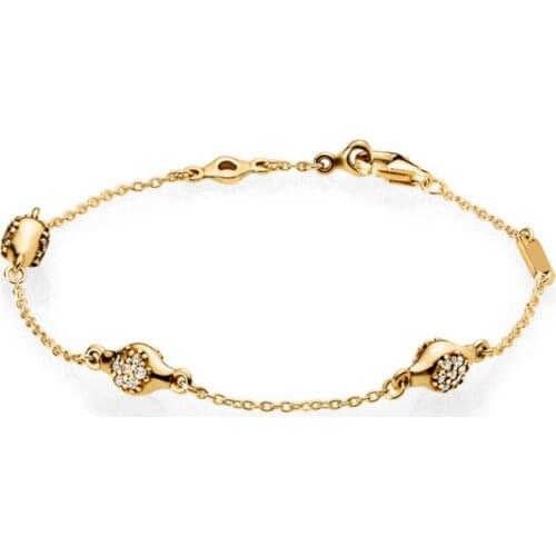 NEW 2018 NEW 100% 925 Sterling Silver Classic Logo Charm Modern Heart Bracelet Shine Clear CZ Pods Gift DIY Bead Jewelry