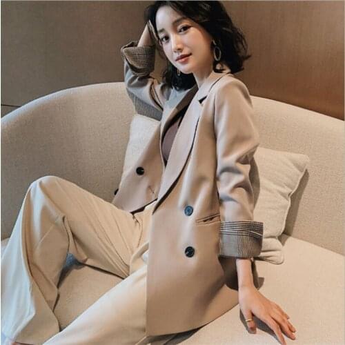 Blazer Female White Female Suit Office Lady 2021 New Spring Loose Blouse Elegant Design Clothes Double-breasted Suit Women XXL