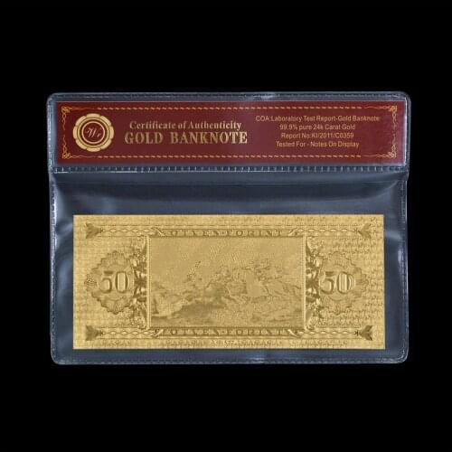 Plastic Sleeve 1946 Year 50 Pengo Replica Currency Gold Foil Hungary Banknote Bill