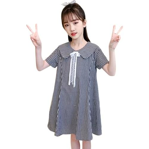 Teenage Girls Dress Plaid Pattern Dress For Girl Lace Dress Kids Summer Costumes For Girls 6 8 10 12 14